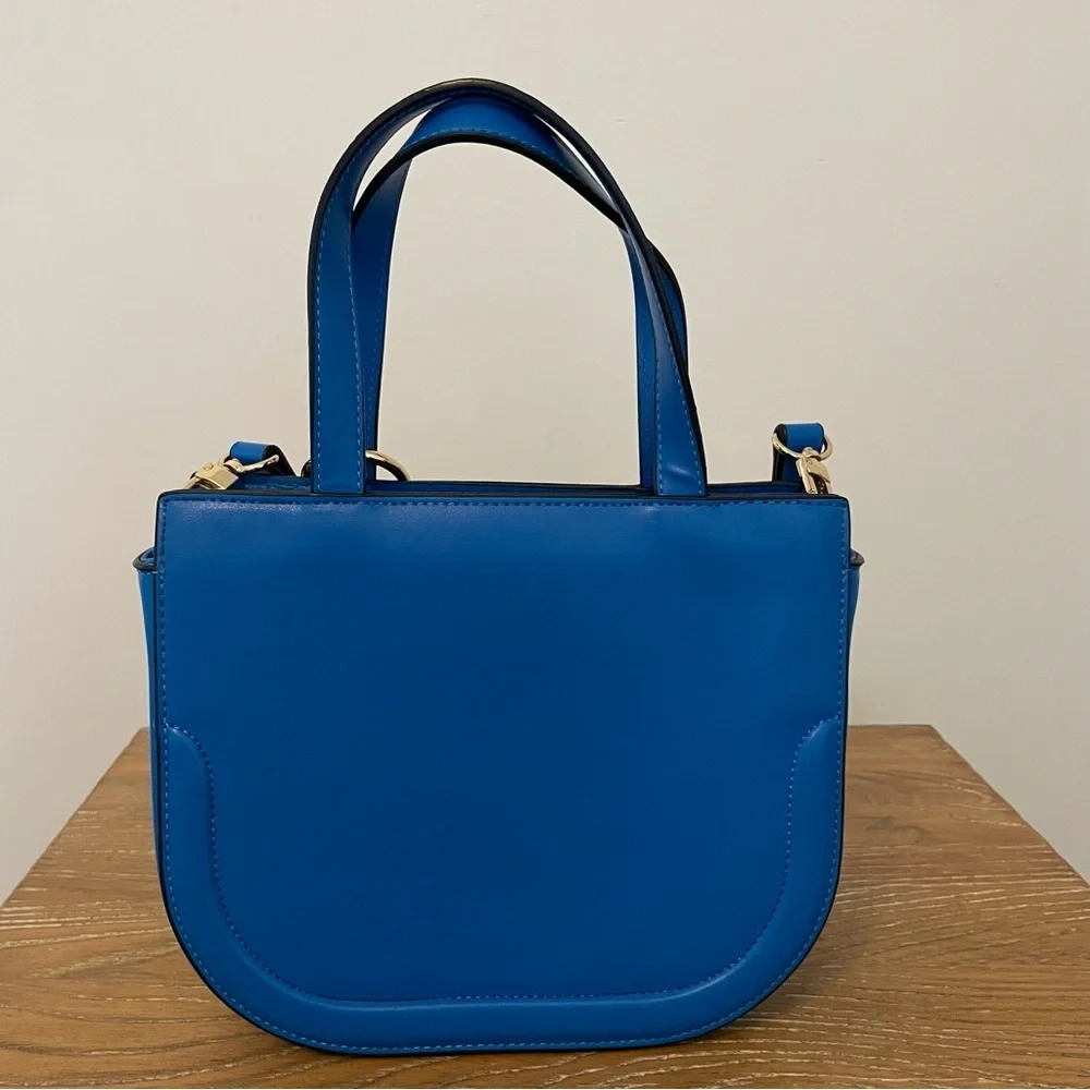 Kate Landry Blue and Gold Round Satchel Crossbody Handbag